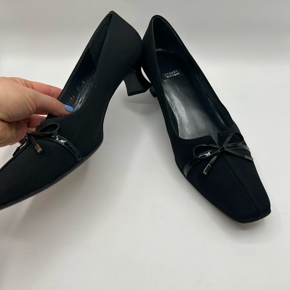 Stuart Weitzman Black Pointed Toe Kitten Heel Slip On Bow Accent Shoe Y2K 90’s 9 - Picture 12 of 13